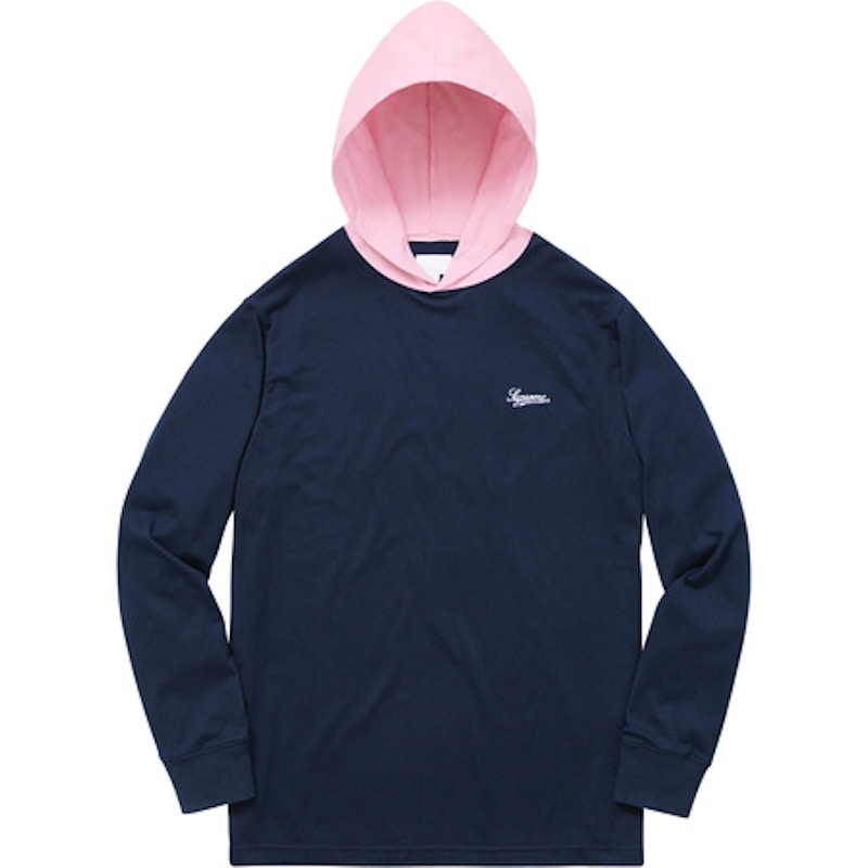 Supreme Contrast Hooded LS Top Navy Men