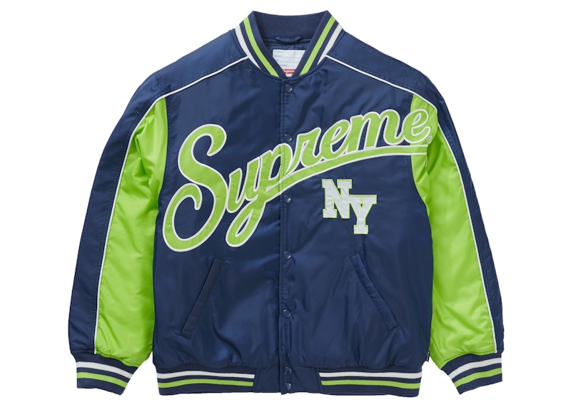 Supreme Contrast Script Varsity Jacket Navy Men's - FW20 - US