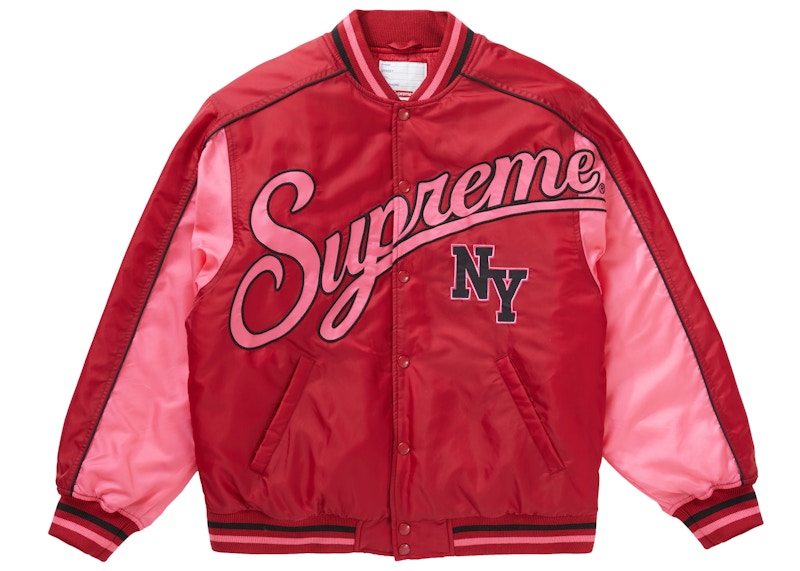 20FW/Supreme Contrast Script Varsity Jackスタジャン/L/ナイロン/BLK 