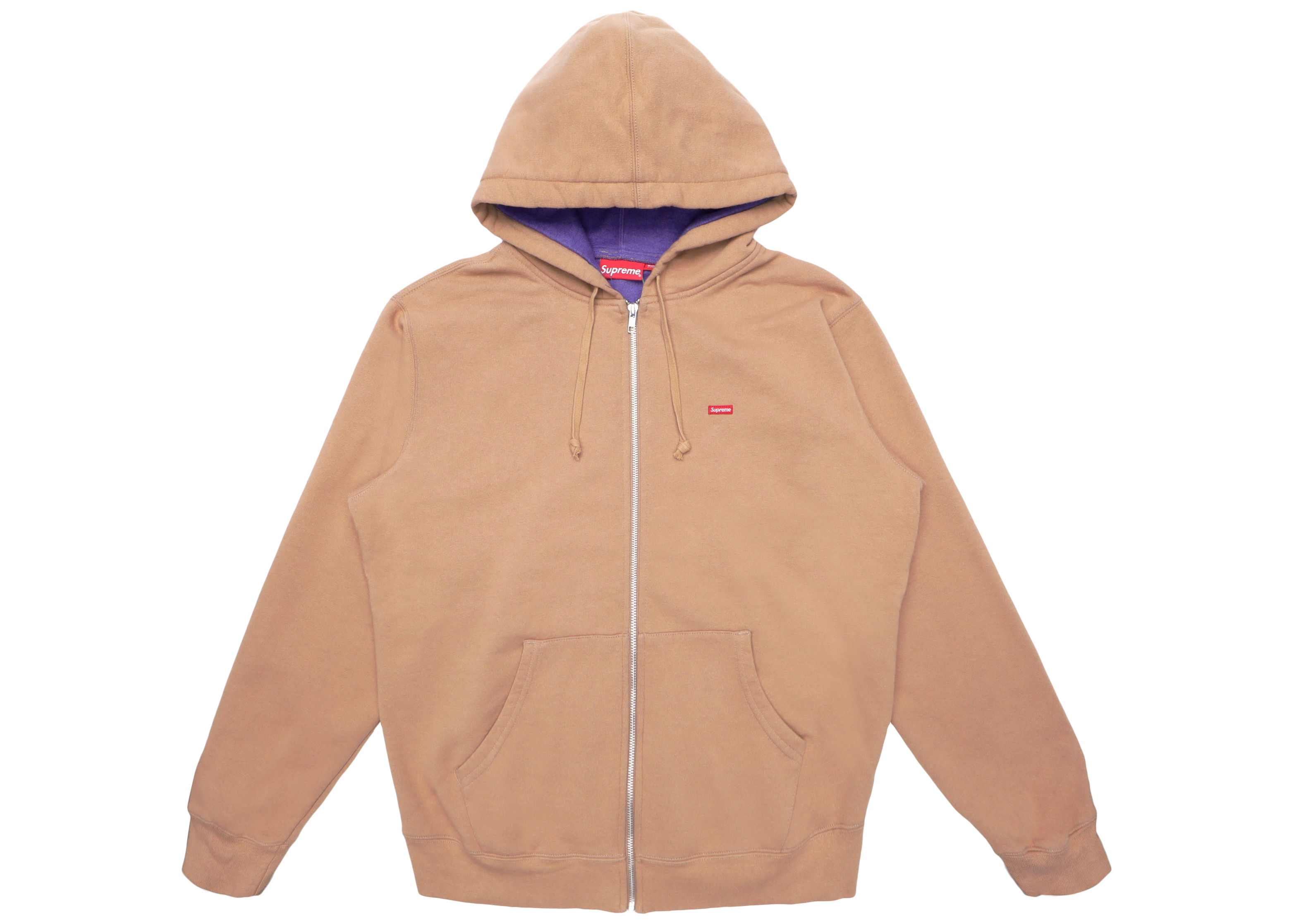 Supreme Contrast Zip Up Hooded Sweatshirt Light Brown Men's - SS18