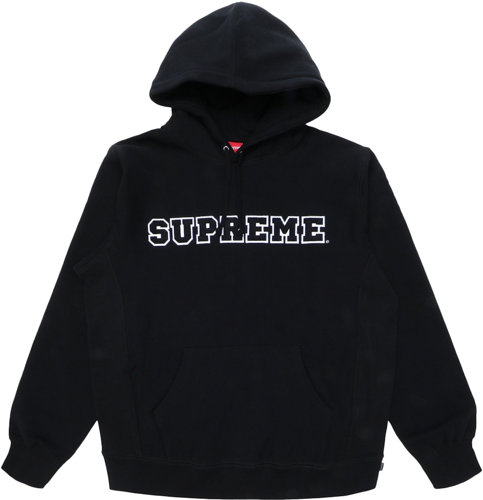Supreme Cord Collegiate Logo Hooded Sweatshirt Black - SS18