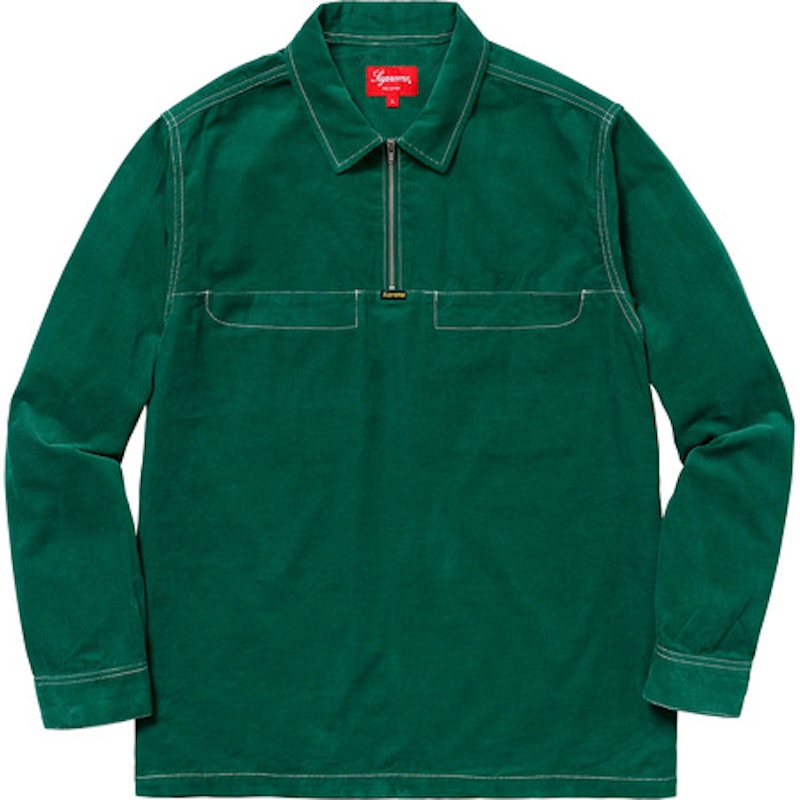 Supreme Corduroy Half Zip Shirt Green Men's - SS18 - GB