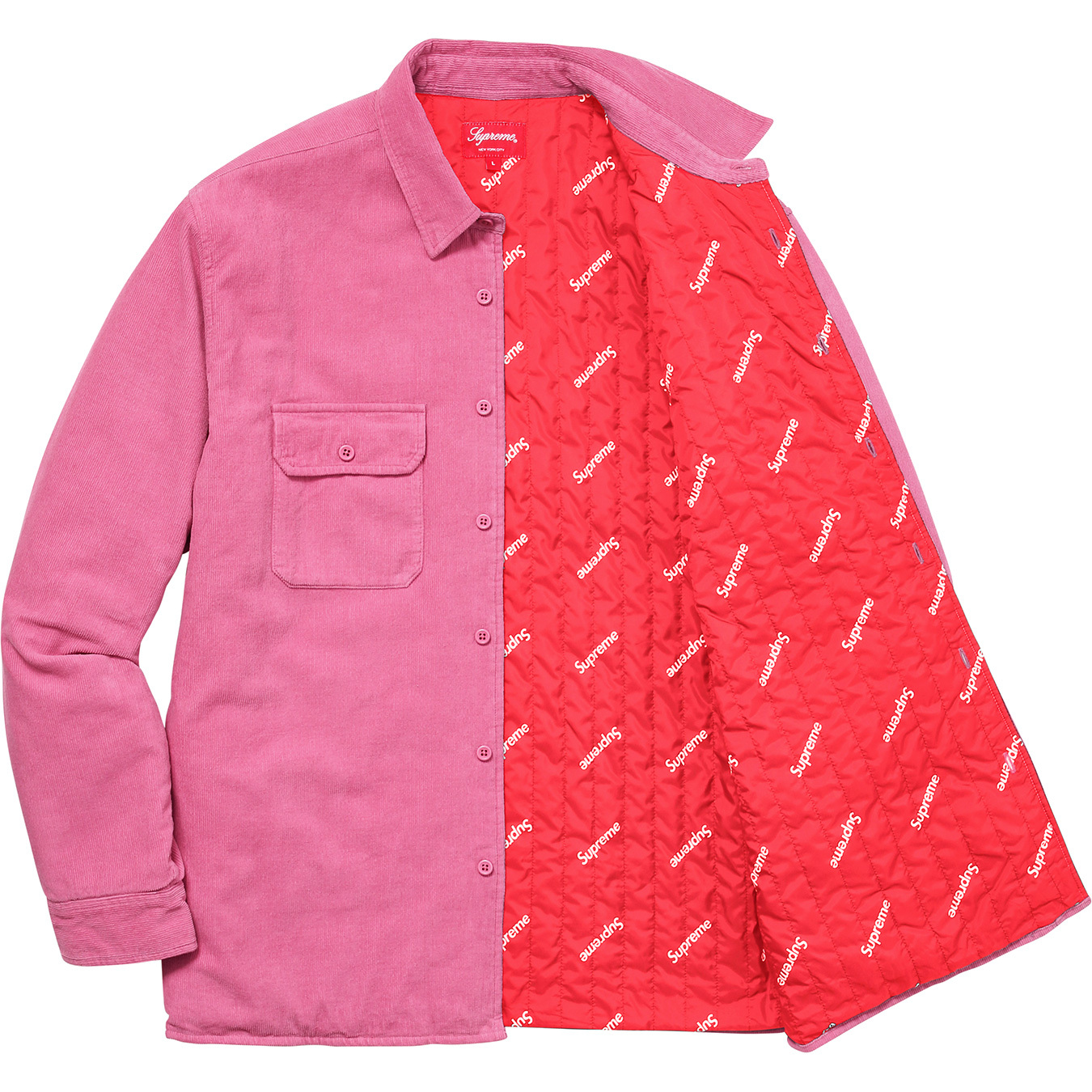 Supreme Corduroy Quilted Shirt Pink Men's - FW17 - US