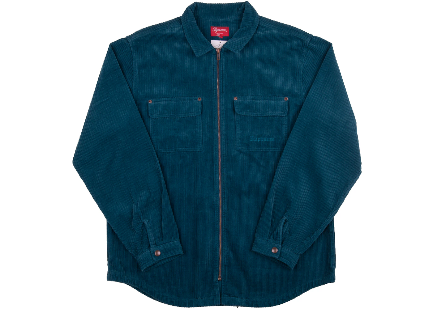 Supreme Corduroy Zip Up Shirt Teal - FW17 Men's - US