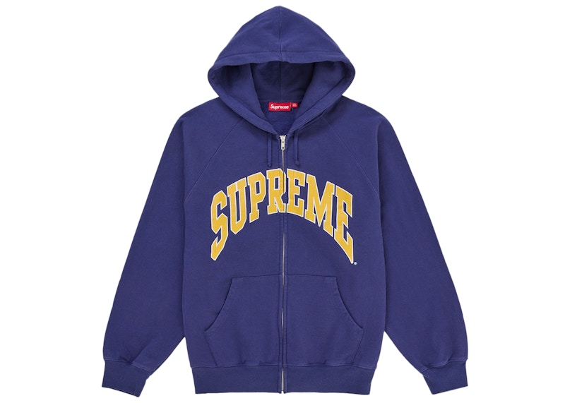 トップス Supreme Supreme Cracked Raglan Zip Up Hooded Sweatshirt Washed Navy Men's