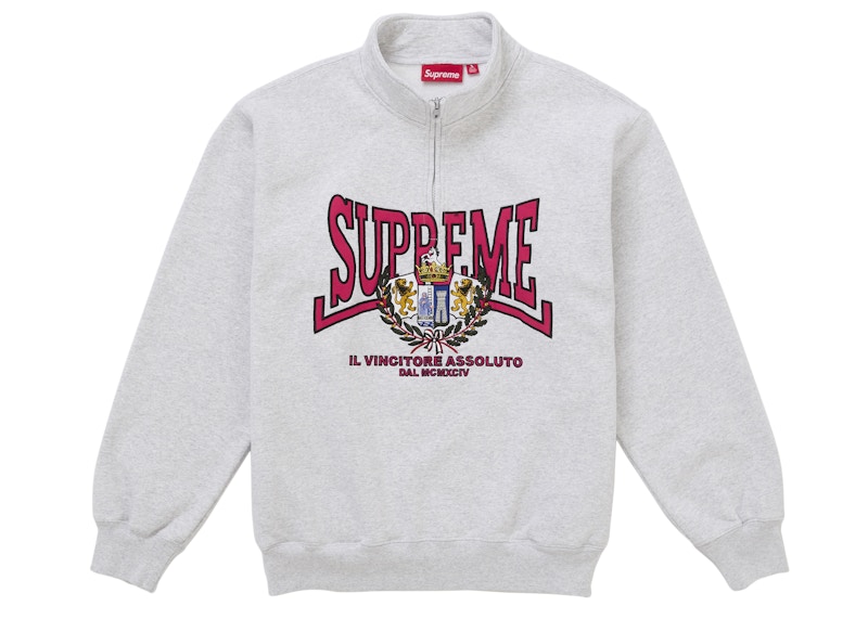 Supreme Crest Applique Half Zip Pullover Ash Grey Men's - US
