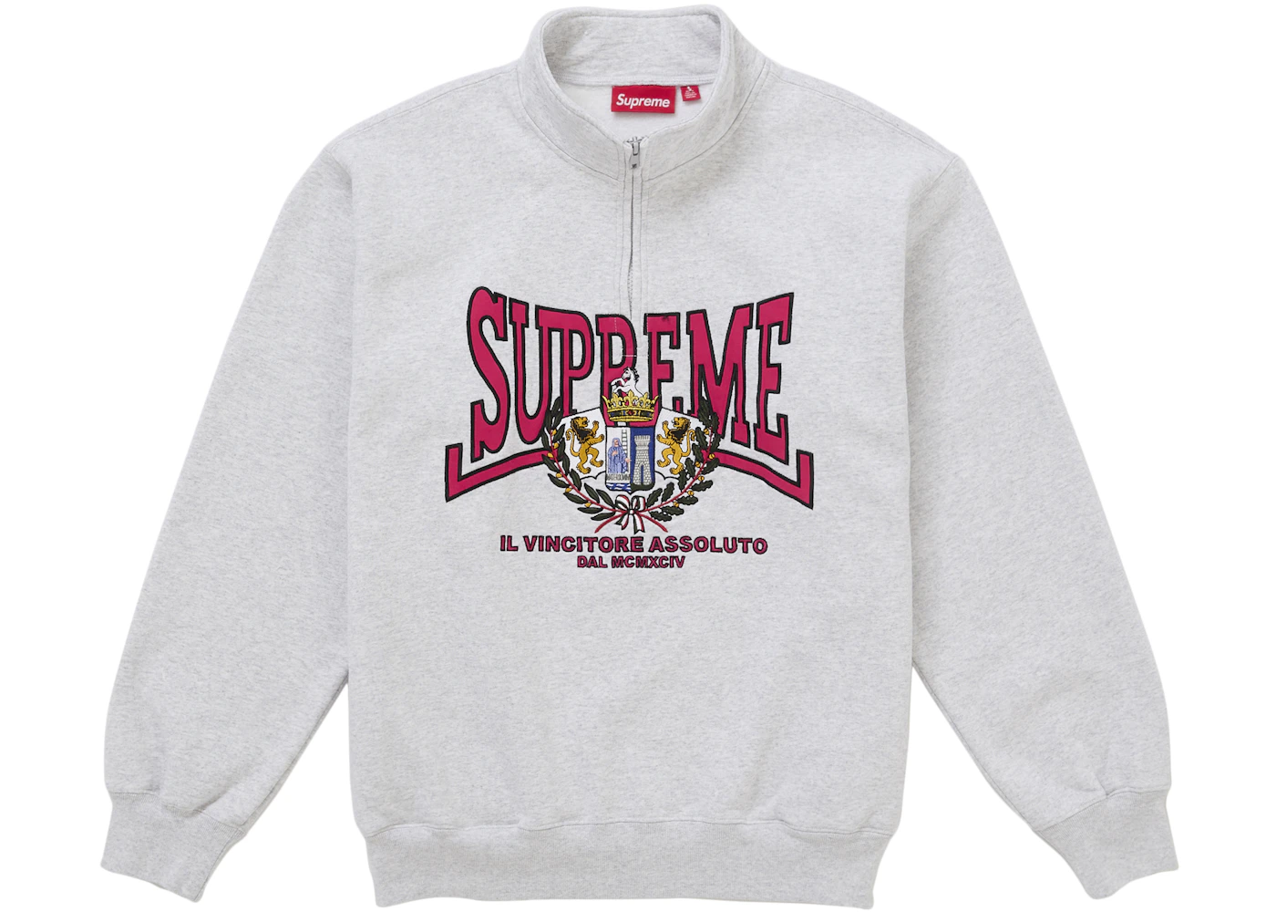 Supreme Crest Applique Half Zip Pullover Ash Grey Men's FW25 US