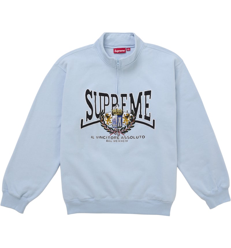 Supreme Crest Applique Half Zip Pullover Light Blue Men's FW25 US