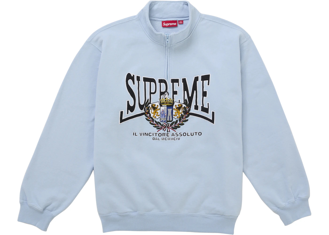 Supreme Crest Applique Half Zip Pullover Light Blue Men's FW25 US