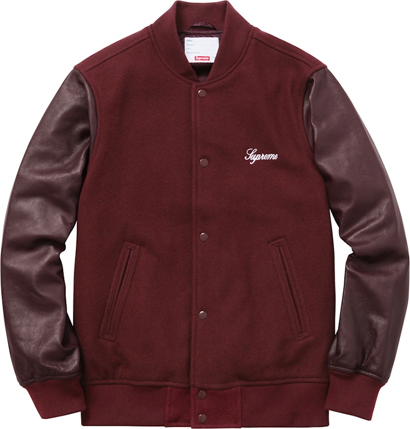 Supreme Crew Varsity Jacket Burgundy Men's - FW15 - US