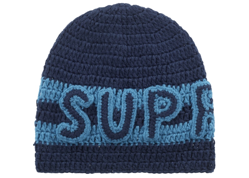 Supreme Crochet Logo Beanie Navy - FW25 - US