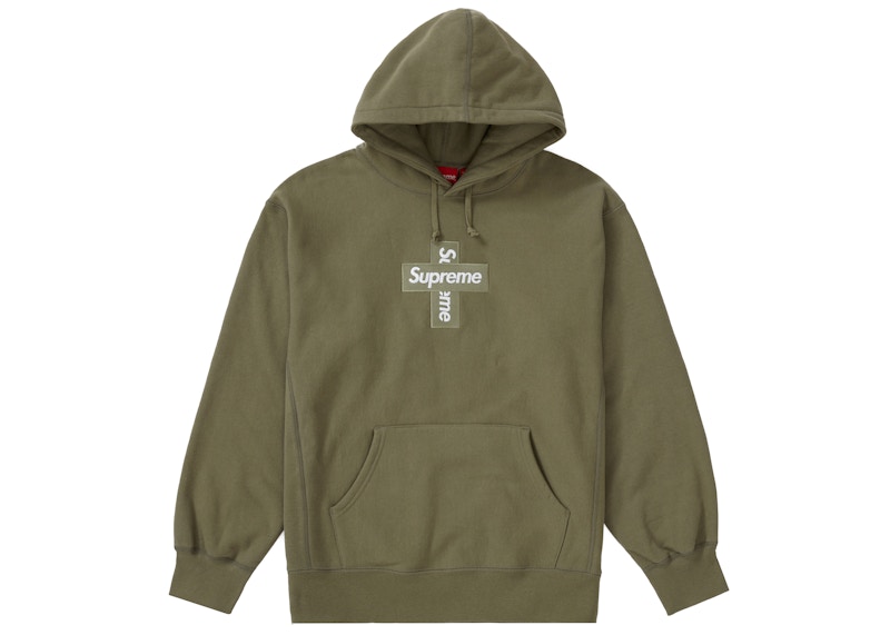 Supreme Cross Box Logo Hooded Sweatshirt Light Olive