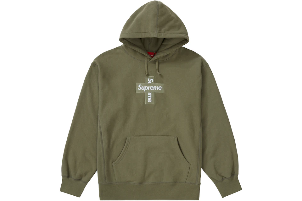 Supreme Cross Box Logo Hooded Sweatshirt Light Olive