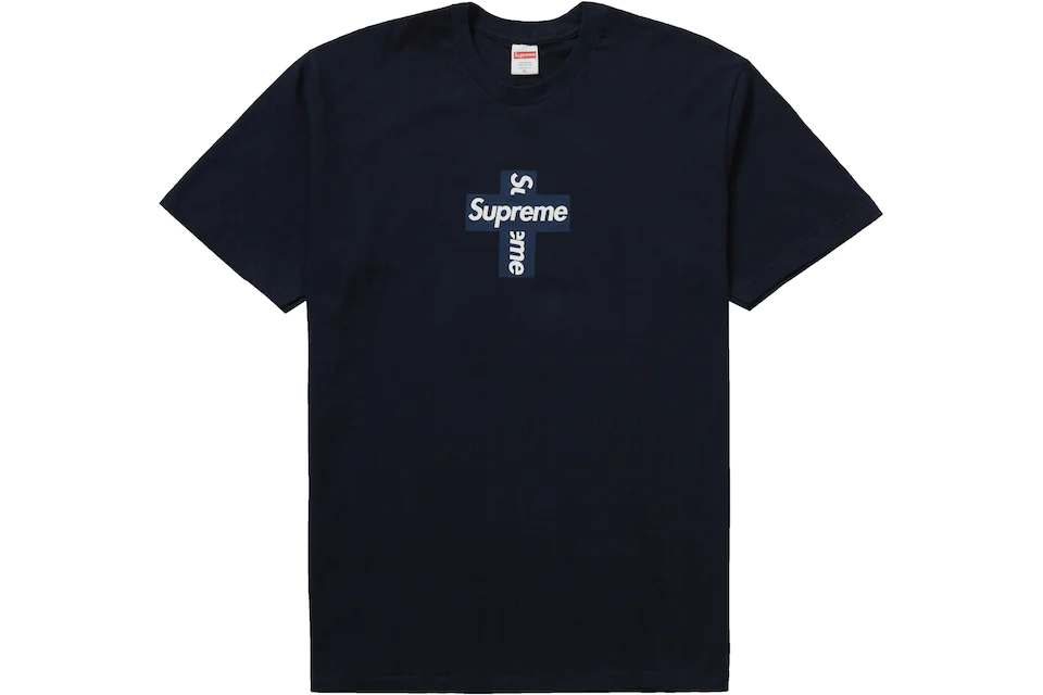 T-shirt Supreme Box Logo croix bleu marine