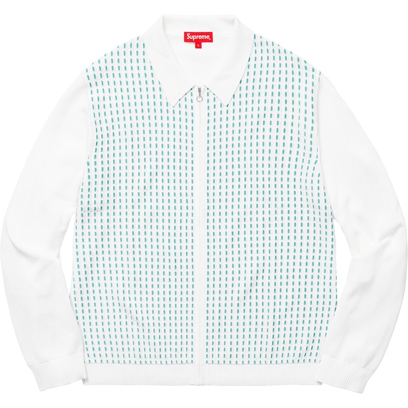 Supreme Dashes Zip Up Knit Polo White メンズ - SS18 - JP