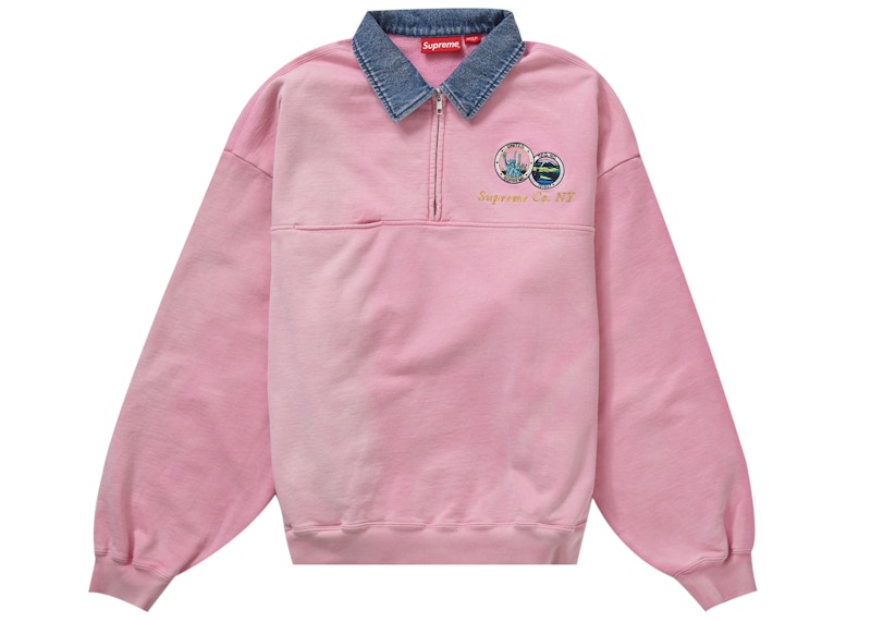 Supreme Denim Collar Half Zip Sweatshirt Pink Men's - SS23 - US