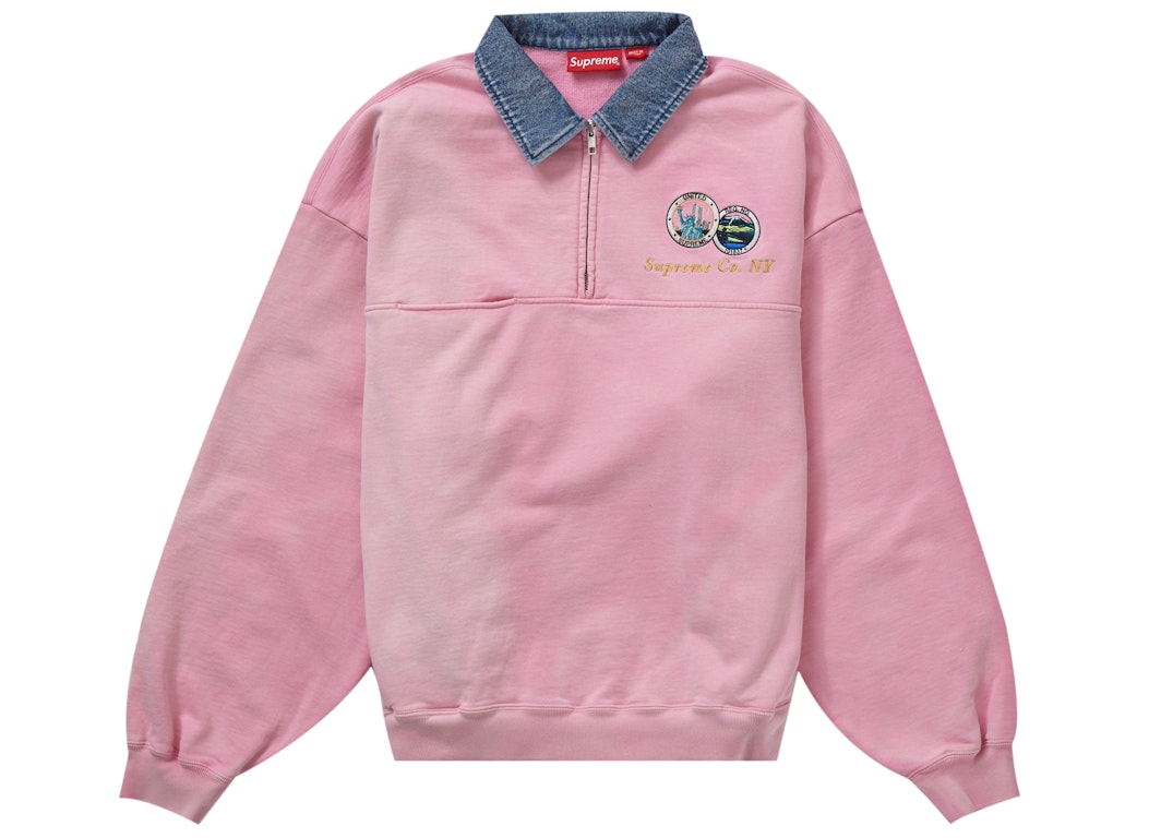 Pre-owned Supreme Denim Collar Half Zip Sweatshirt Pink