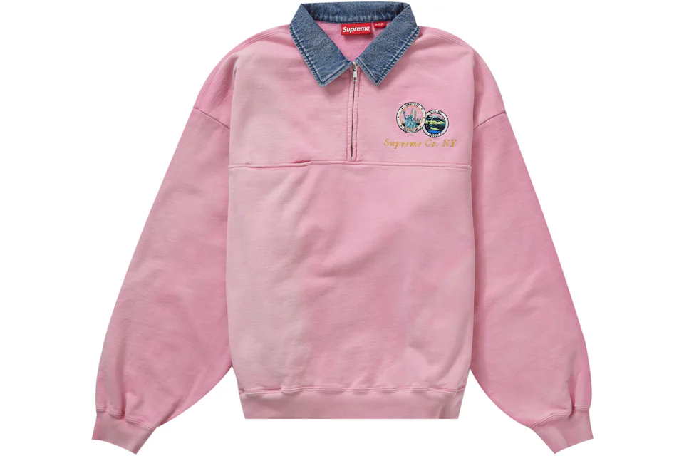 Supreme Denim Collar Half Zip Sweatshirt Pink