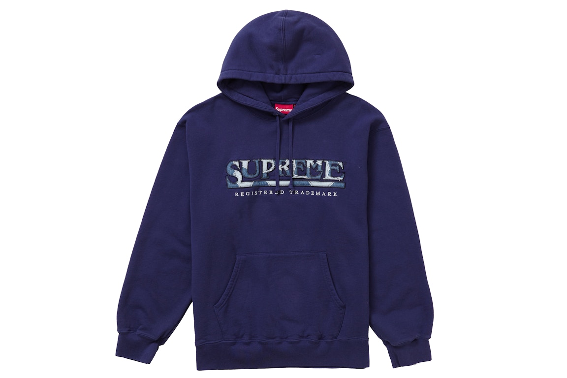 Click to view more detailed imagery on our partner's website Pre-owned Supreme Denim Logo Hooded Sweatshirt Washed Navy