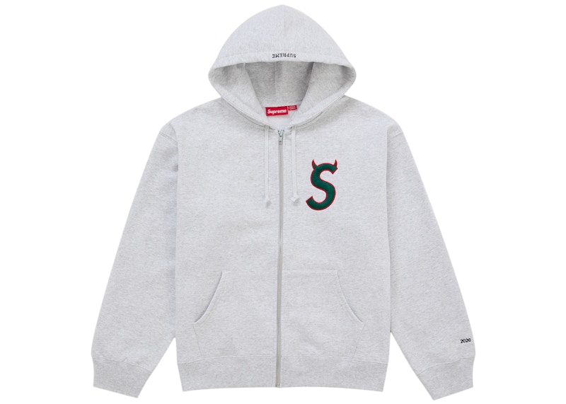 Supreme Devil S Logo Zip Up Hooded Sweatshirt Ash Grey Men's