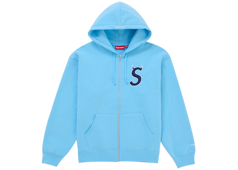 トップス supreme Devil S Logo Zip Up Hooded S Supreme Devil S Logo Zip Up Hooded Sweatshirt Light Blue メンズ