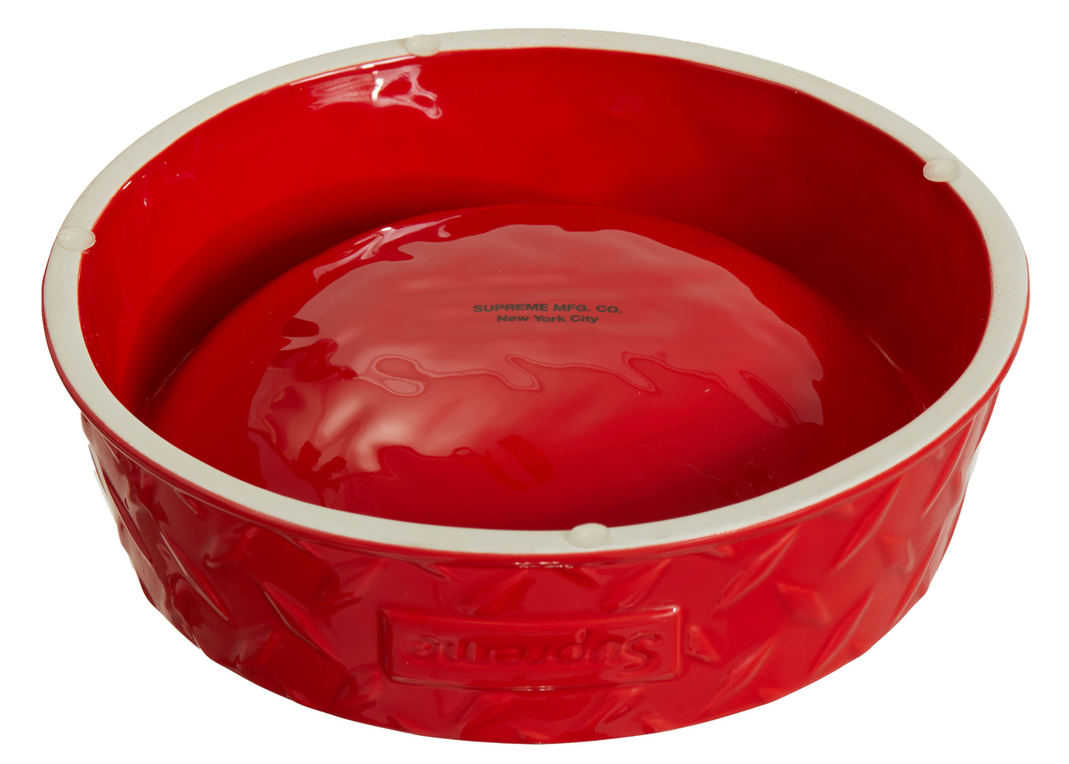 Supreme Diamond Plate Dog Bowl Red