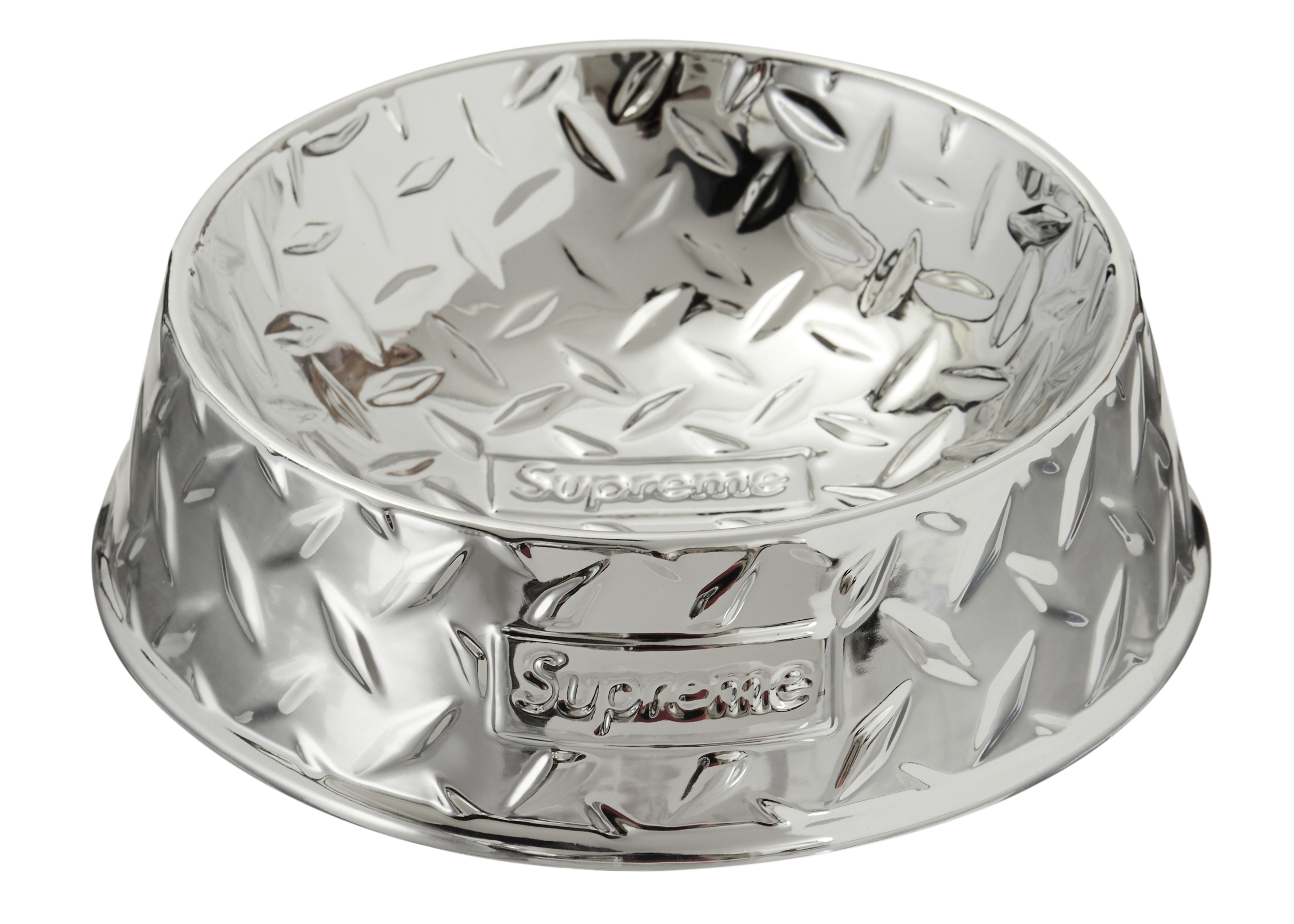 Diamond Plate Dog Bowl Silver-