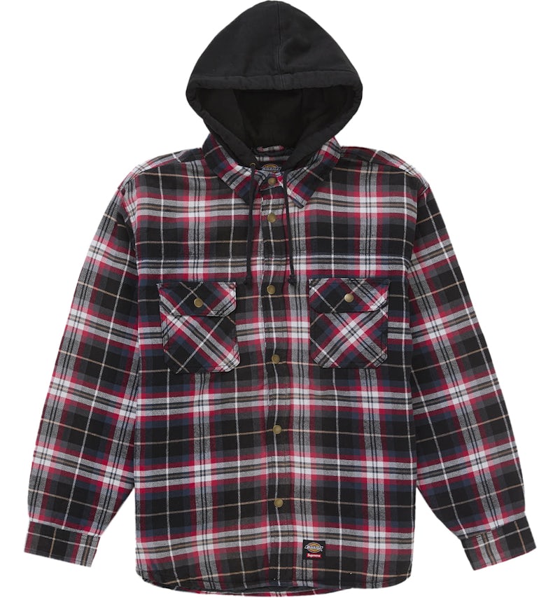 Supreme Dickies Lined Zip Up Hooded Flannel Shirt Black Men's