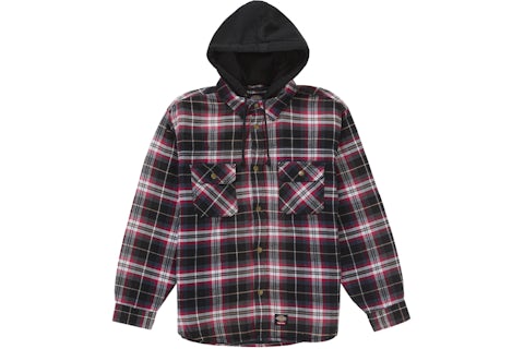 Supreme Dickies Lined Zip Up Hooded Flannel Shirt Black Men's