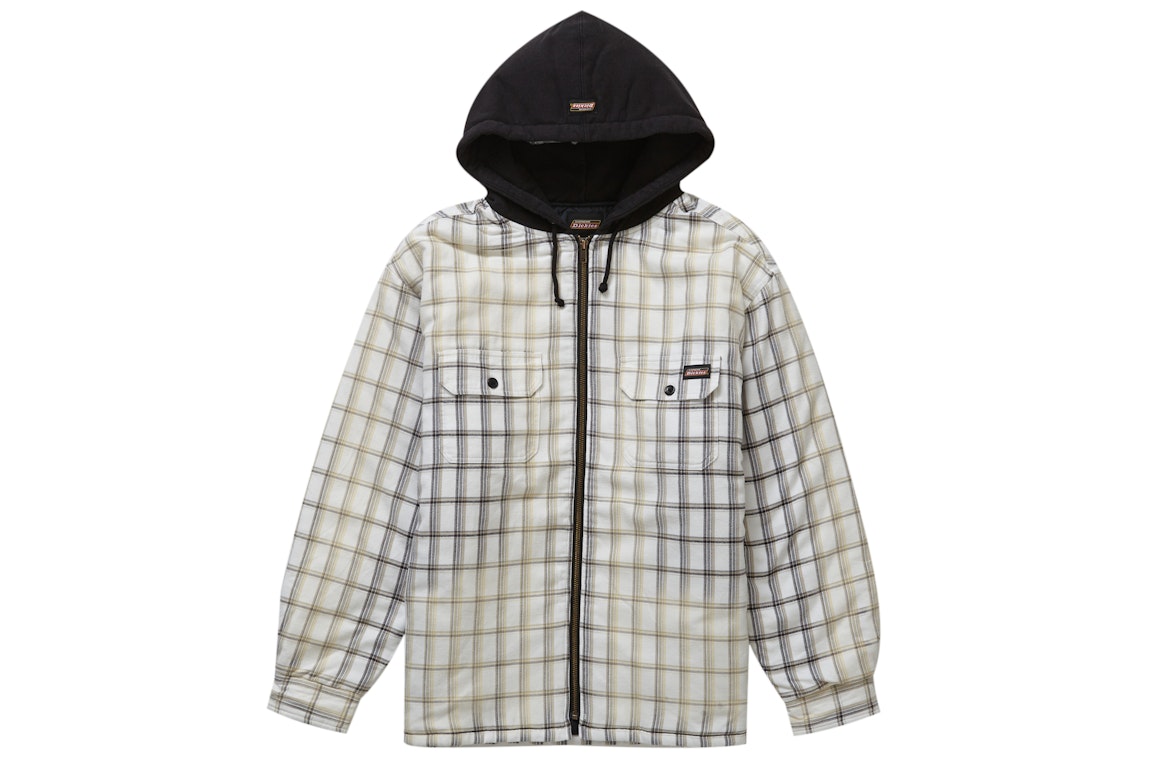 Pre-owned Supreme Dickies Plaid Hooded Zip Up Shirt Black In White