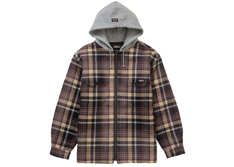 Supreme Dickies Plaid Hooded Zip Up Shirt Heather Grey Men's