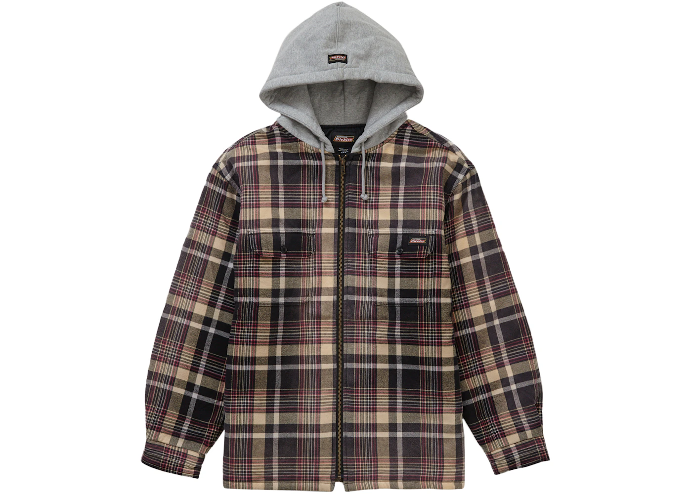 Supreme Dickies Plaid Hooded Zip Up Shirt Heather Grey Men's