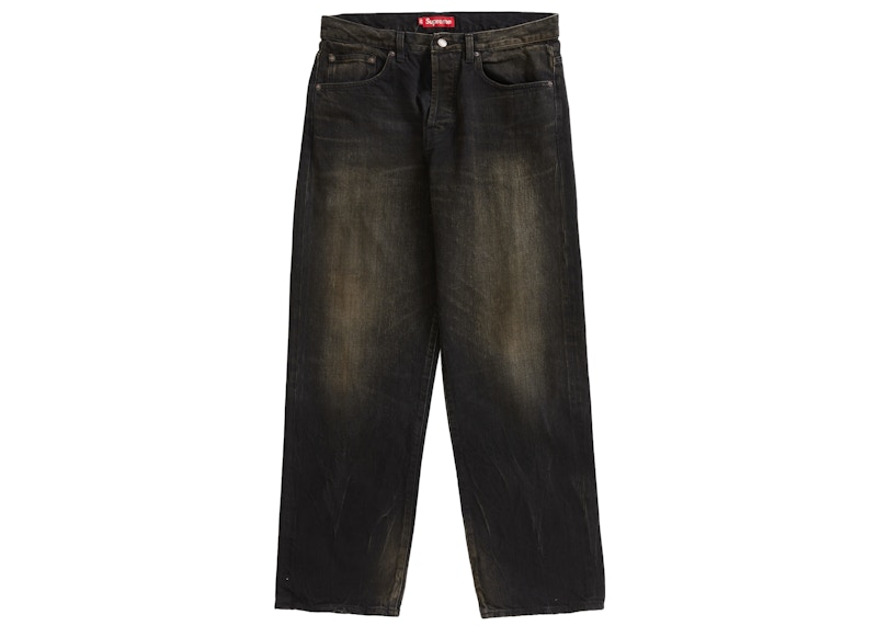 Supreme Distressed Loose Fit Selvedge Jean Washed Black メンズ