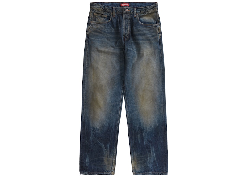 Supreme Distressed Loose Fit Selvedge Jean Washed Blue Men's