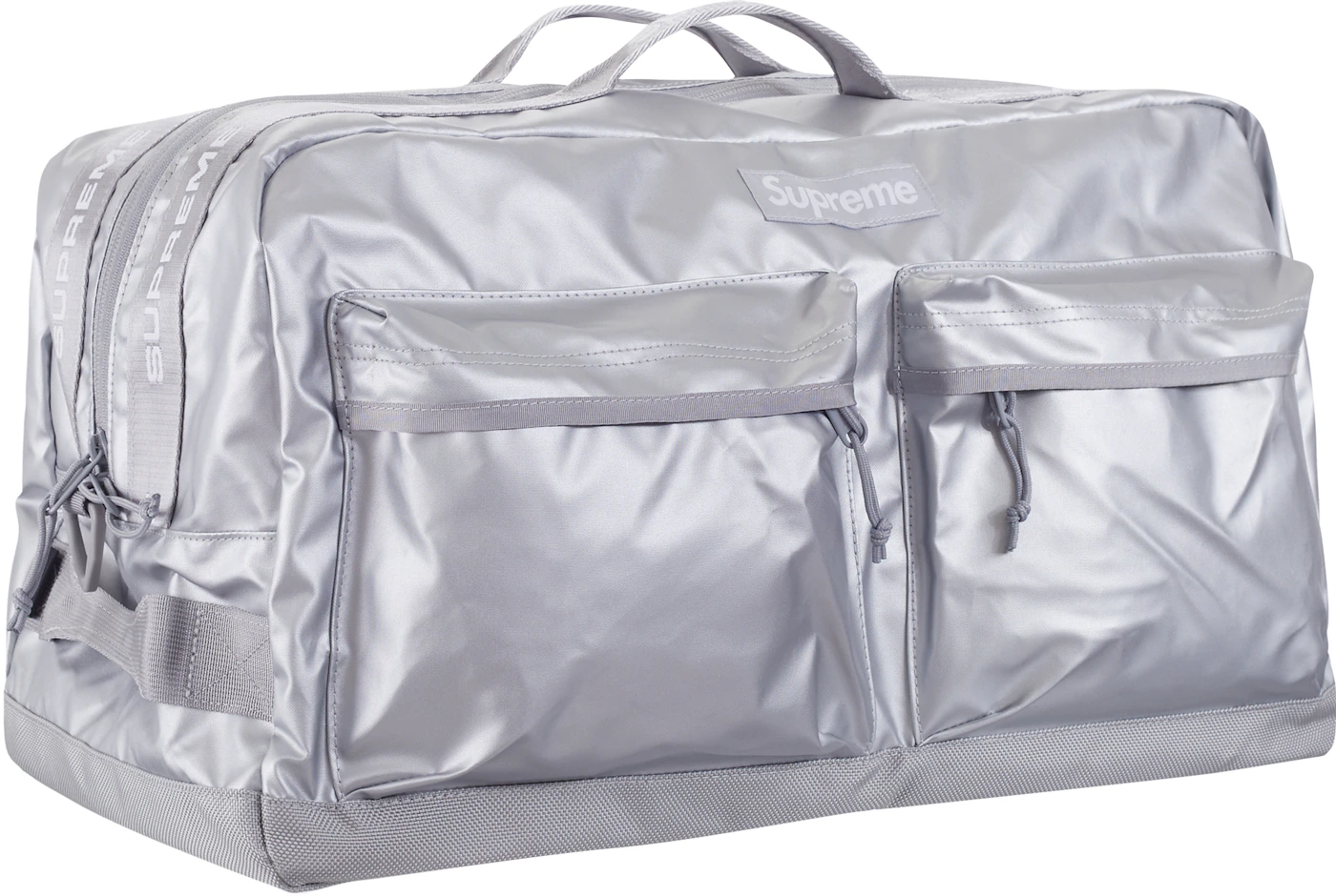 Silver Metallic Stainless Steel Pattern Duffle Bag by DEC02