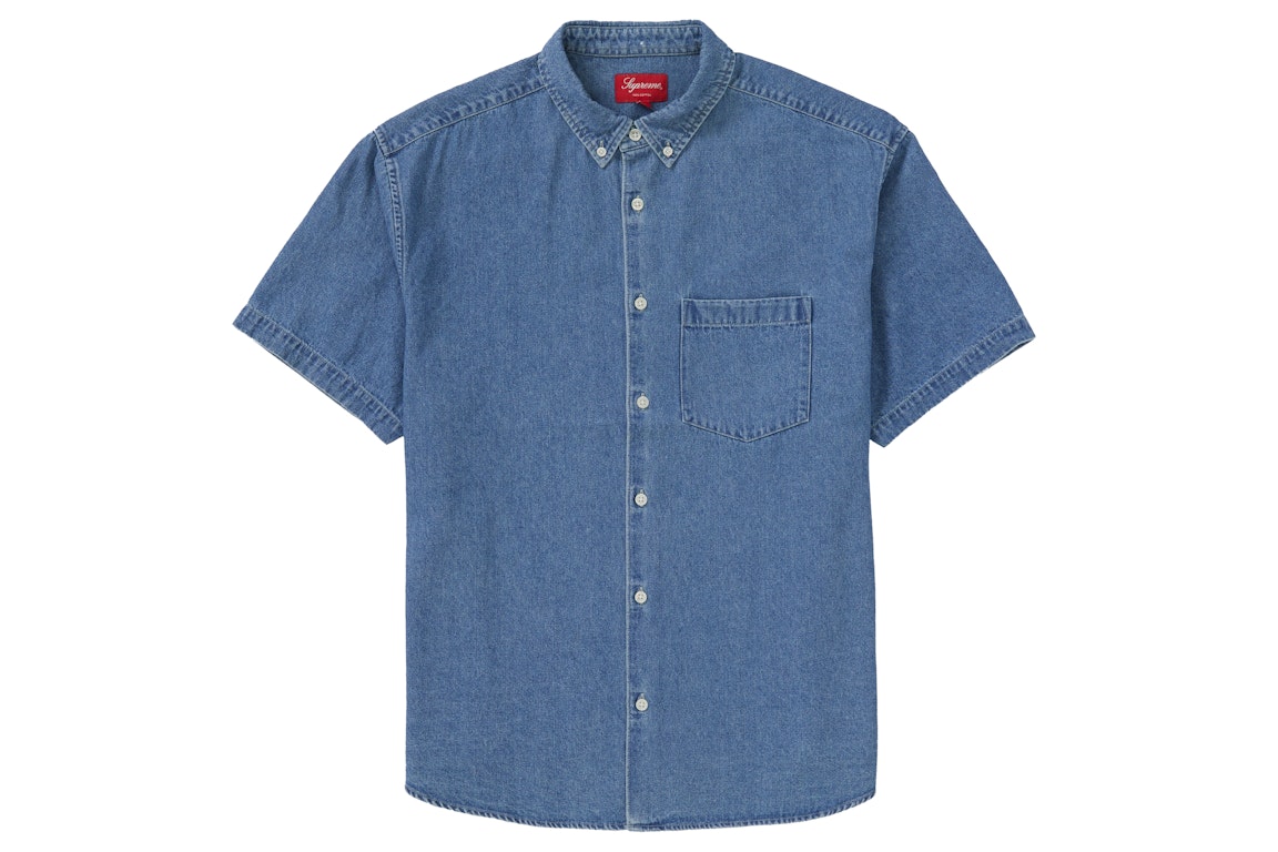 Pre-owned Supreme Embossed Denim S/s Shirt Blue