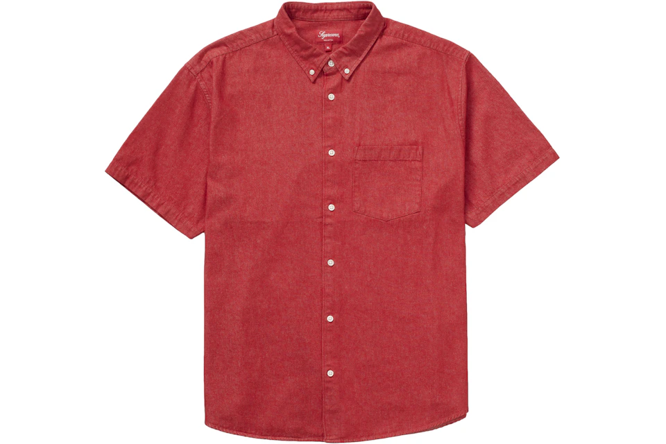 Supreme Embossed Denim S/S Shirt Red