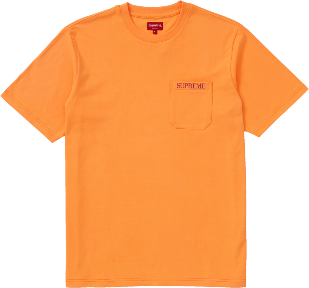 Supreme Embroidered Pocket Tee Fluorescent Orange Men's - FW18 - US