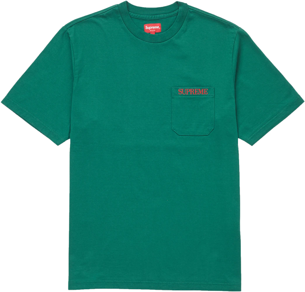 Supreme Embroidered Pocket Tee Green Men's - FW18 - US