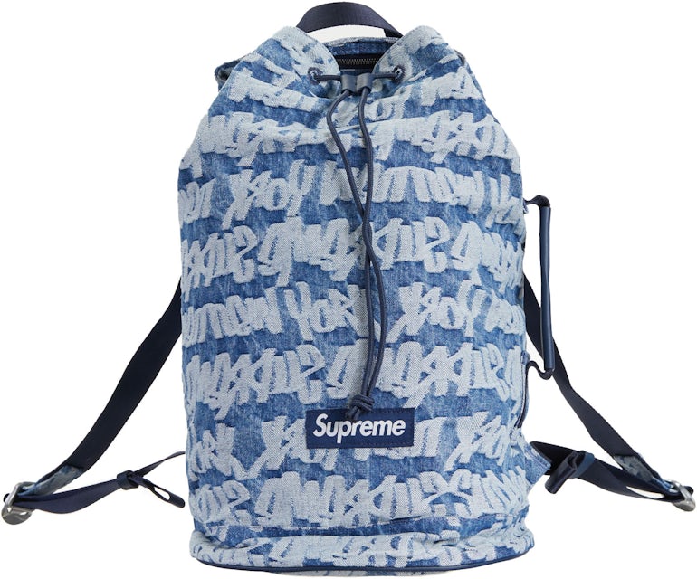 Supreme Fat Tip Jacquard Denim Backpack Blue