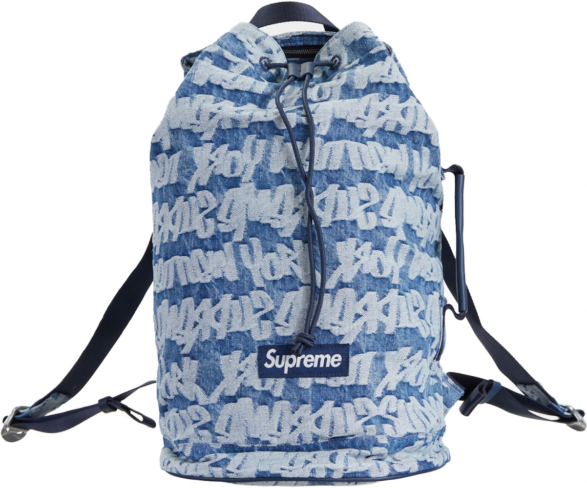 Supreme Fat Tip Jacquard Denim Backpack BlueSupreme Fat Tip Jacquard Denim Backpack  Blue - OFour