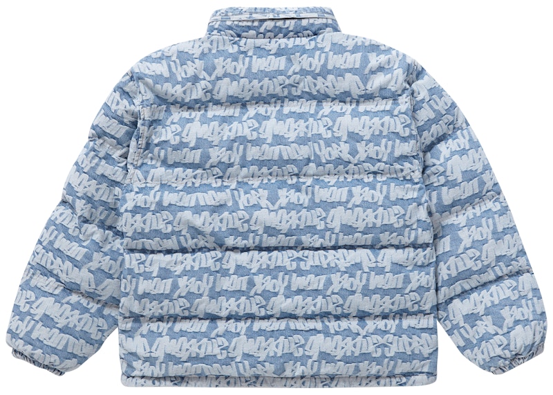 Supreme Fat Tip Jacquard Denim Puffer Jacket Blue