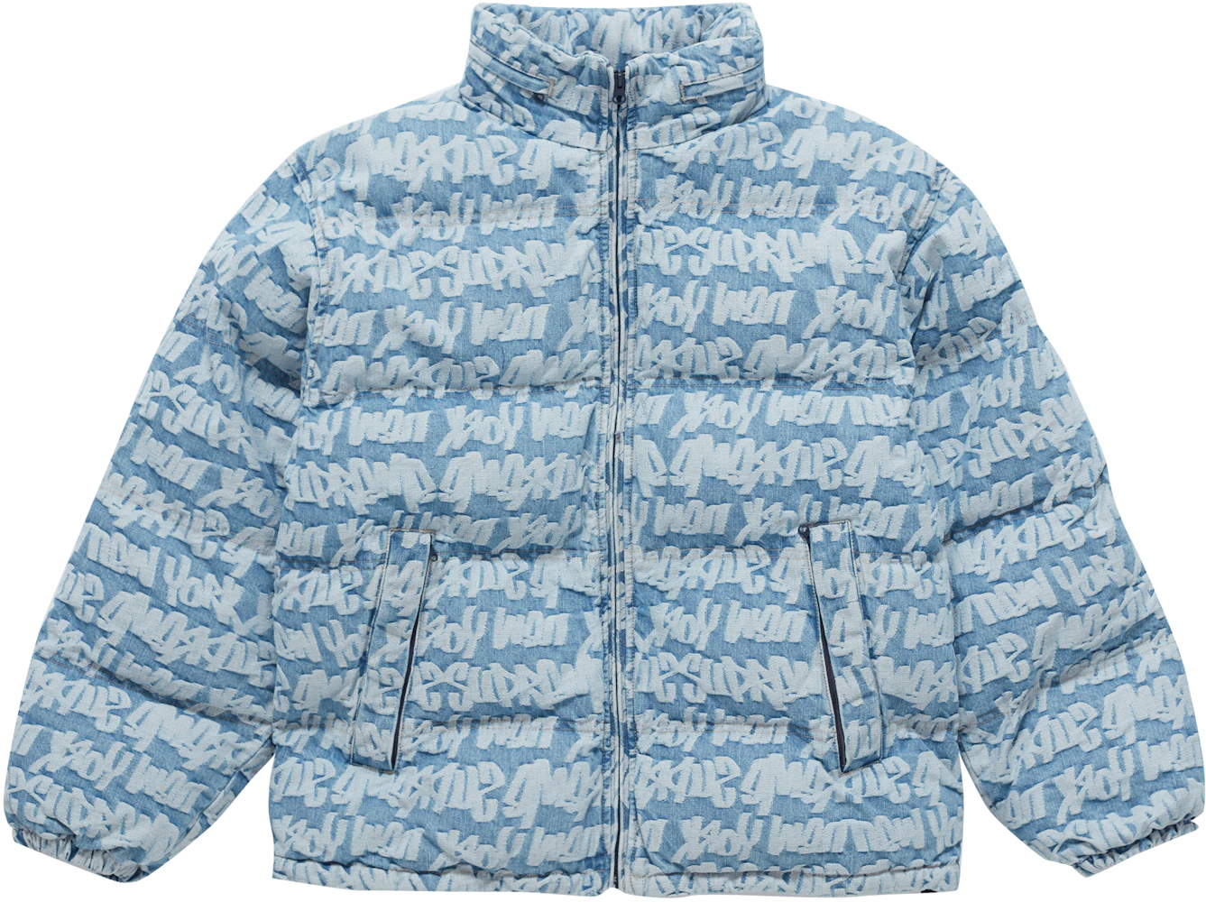 Supreme Fat Tip Jacquard Denim Puffer Jacket Blue Men's - SS22 - US
