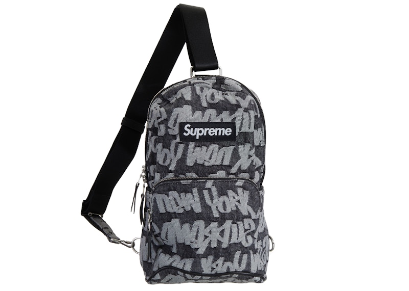 Supreme Fat Tip Jacquard Denim Sling Bag Black