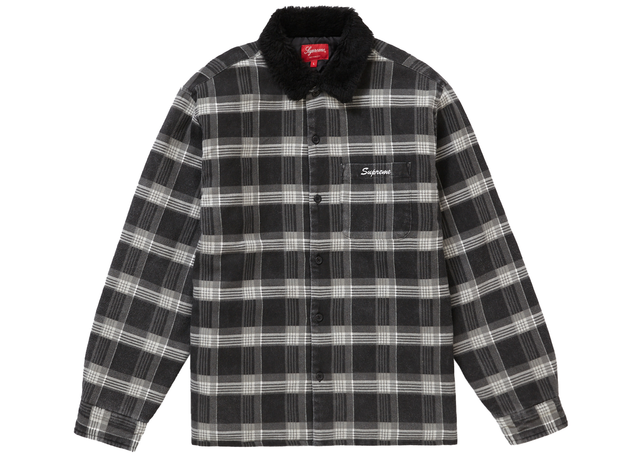 Supreme Faux Fur Collar Flannel Shirt Black - FW21 - US