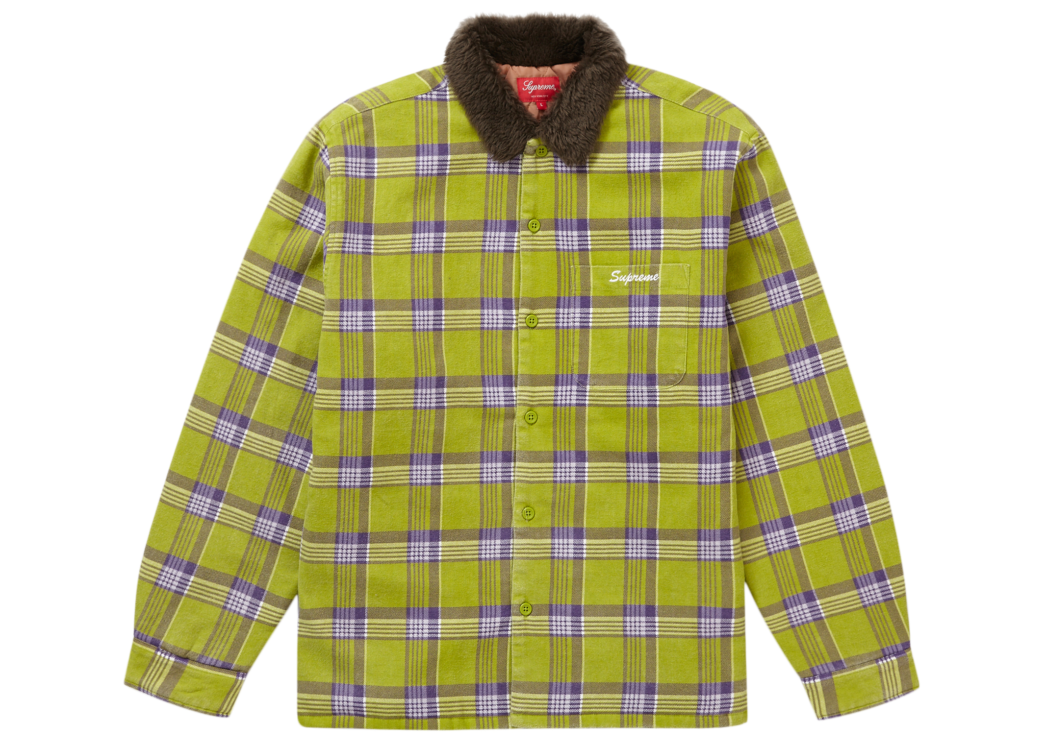 Supreme Faux Fur Collar Flannel Shirt Bright Olive メンズ - FW21 - JP