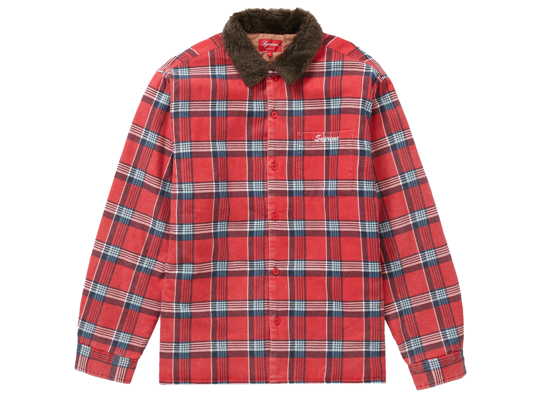 Supreme Faux Fur Collar Flannel Shirt Red - FW21 - US