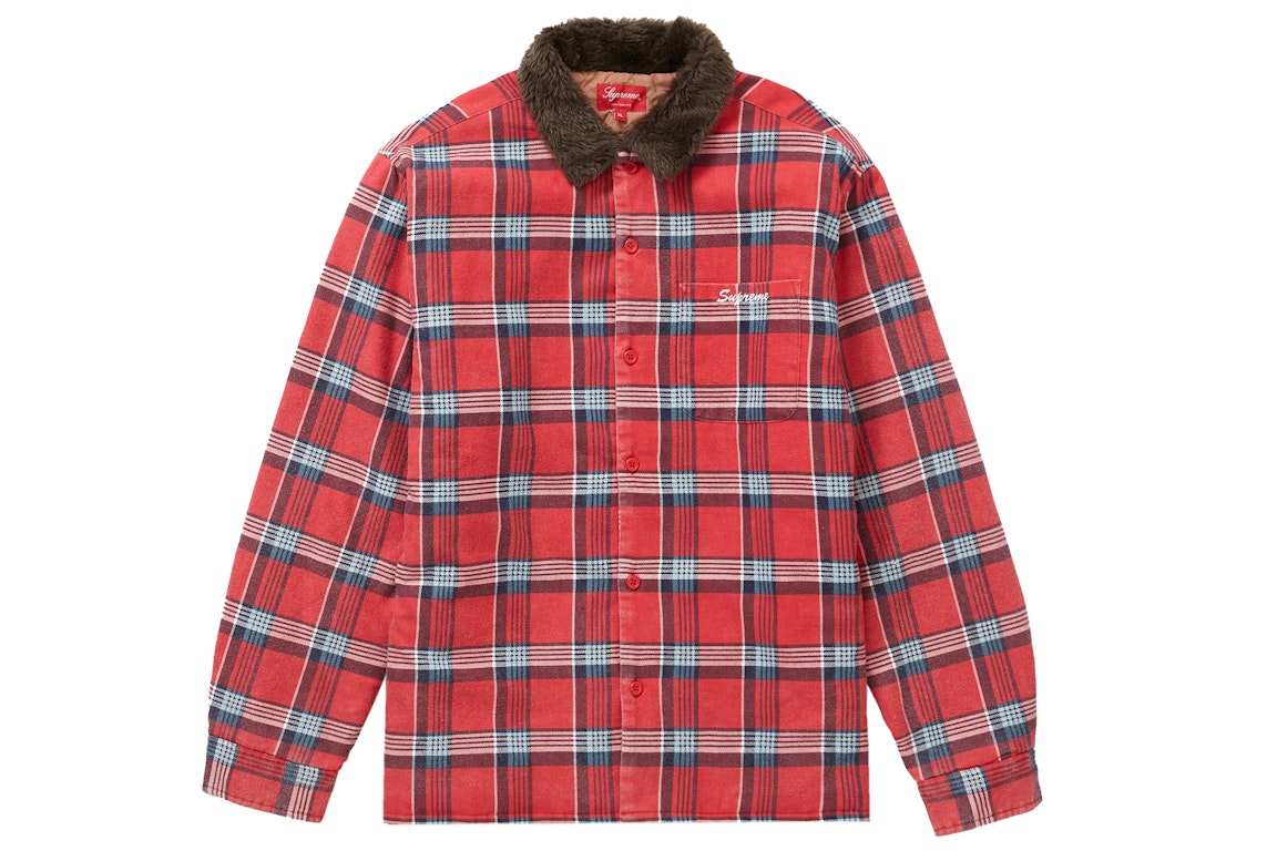 Pre-owned Supreme Faux Fur Collar Flannel Shirt Red