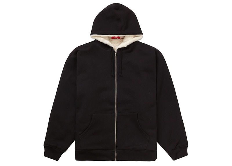 Supreme Faux Fur Lined Zip Up Hooded Sweatshirt Black