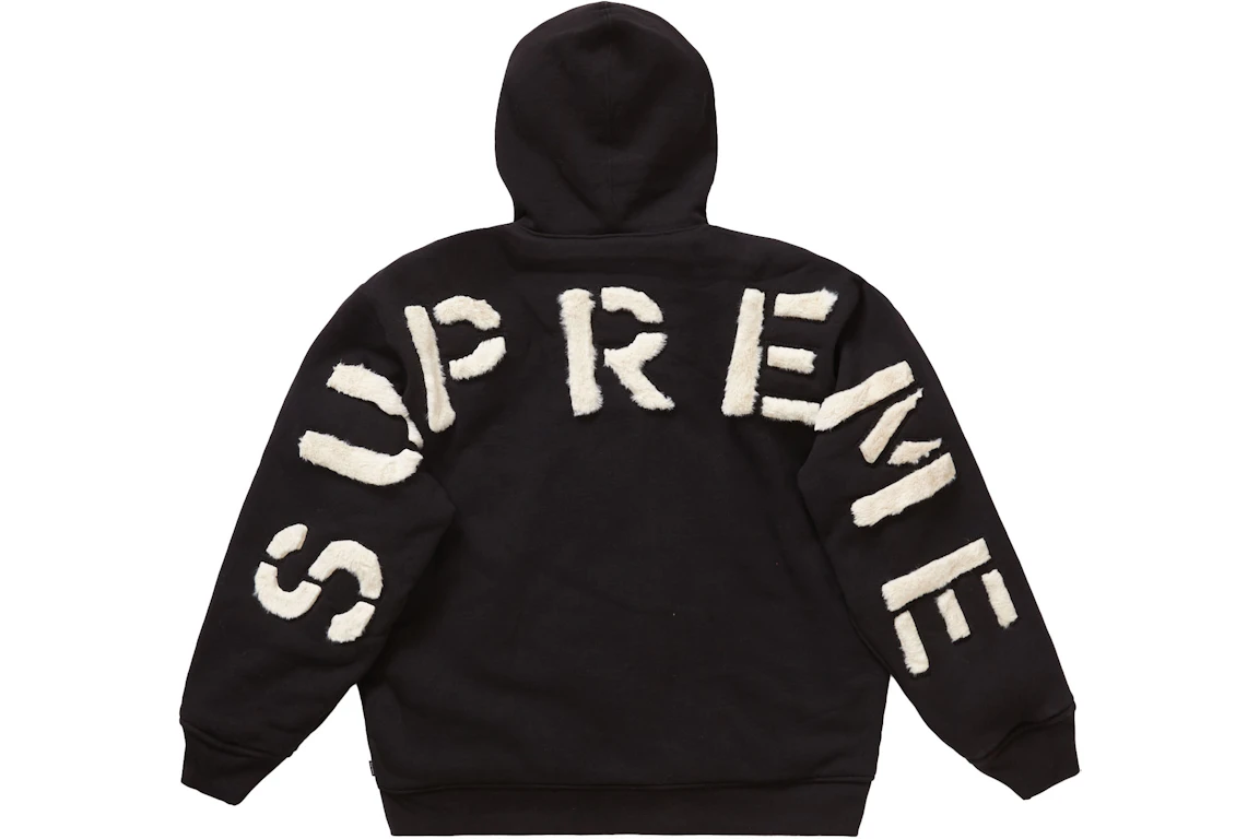 Supreme Faux Fur Lined Zip Up Hooded Sweatshirt Black